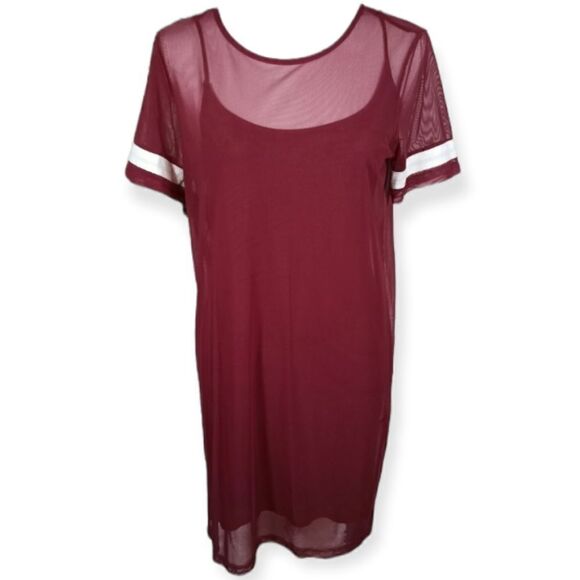 FOREVER 21 BURGUNDY DRESS W/SHEER OVERLAY SZ.M GUC - Picture 1 of 6